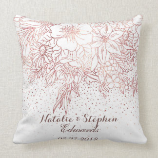 Coussin Rose doodé floral d'or confetti mariage