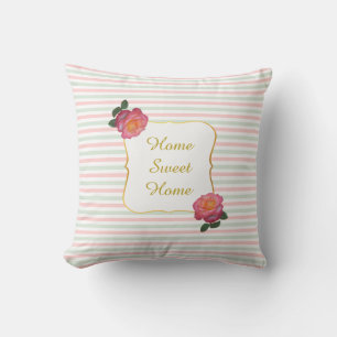 Coussin Rose Douce et Menthe Fraîche Rayée