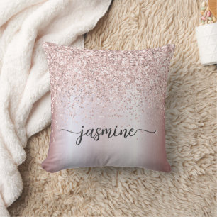 Coussin Rose élégant Parties scintillant or Monogramme Nom