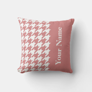 Coussin Rose élégant pied-de-poule avec nom