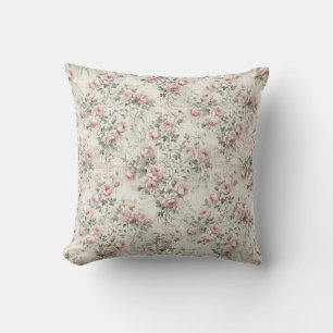 Coussin Rose Élégante Rose Pâle Floral Cottagecore Vintage