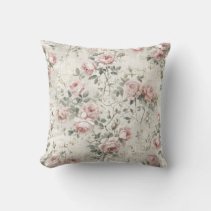Coussin Rose Élégante Rose Pâle Floral Cottagecore Vintage