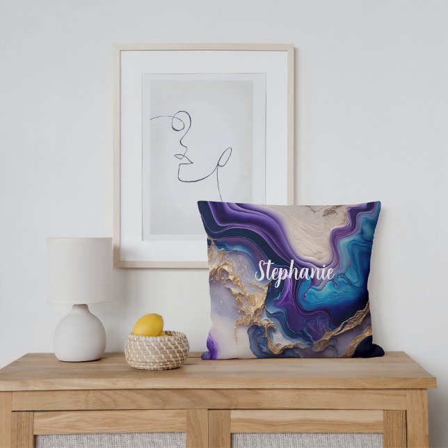 Coussin Rose en marbre violet or personnalisé (Créateur téléchargé)