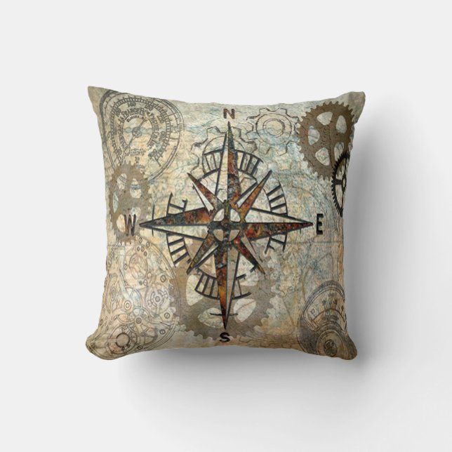 Coussin Rose et engrenages de Compass, Artiste Karen J Wil (Recto)