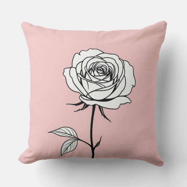Coussin Rose et noir avec rose stylisé (Recto)