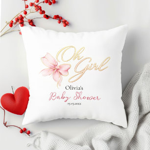 Coussin Rose et Or « Oh Girl » Typographie Or Fête de Nais