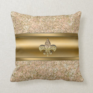 Coussin Rose et or paillettes scintillantes Fleur de lis É
