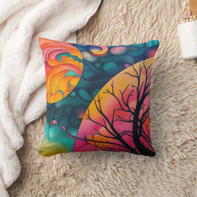 Coussin rose et or pleine lune Arbre Silhouette (Couverture)