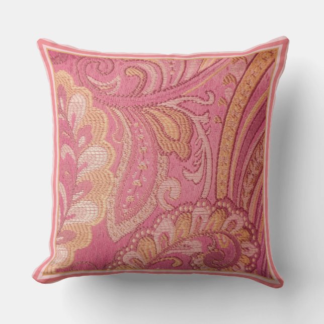 Coussin rose et orange Paisley (Recto)