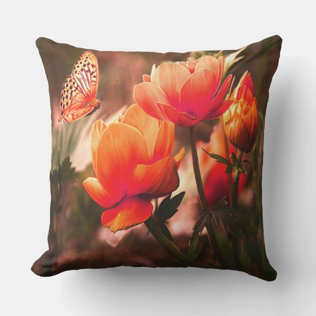 Coussin Rose Et Papillon Orange (Recto)
