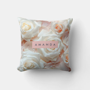 Coussin Rose et pétale de pêche crème élégant personnalisé