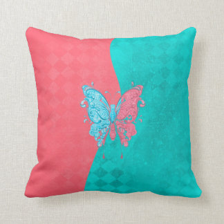 Coussin Rose et Teal de papillon de deux tons