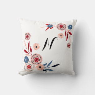 Coussin Rose, fleurs bleues, motifs floraux, personnalisée