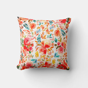 Coussin Rose florale colorée rouge orange été
