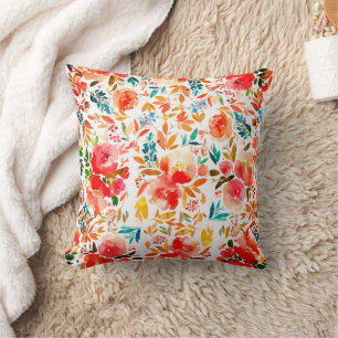 Coussin Rose florale colorée rouge orange été