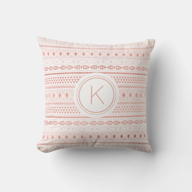 Coussin Rose Gold Aztec Tribal Motif Monogramme (Recto)