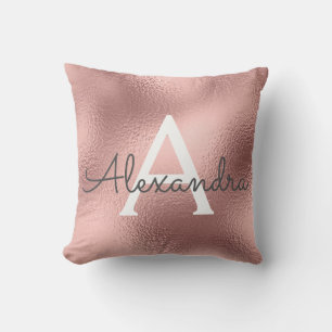 Coussin Rose Gold Foil Métogramme Nom et initiale