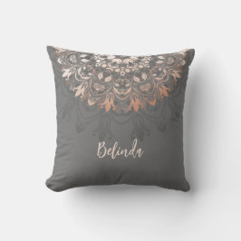 Coussin Rose Gold Grey Floral Mandala Monogramme