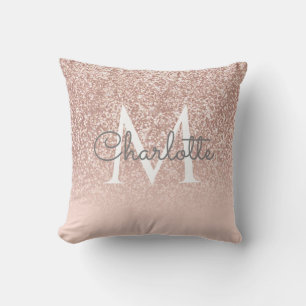 Coussin Rose Gold Monogram Blush Rose Fille Script Lancer