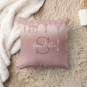 Coussin Rose Gold Monogramme Paillettes Goutte Fard Rose T