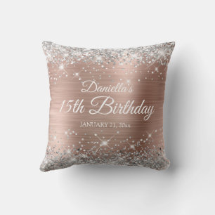 Coussin Rose Gold Pailleté Argent 15e Anniversaire