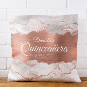 Coussin Rose Gold Pailleté et Agate Blanche pour Quinceañe