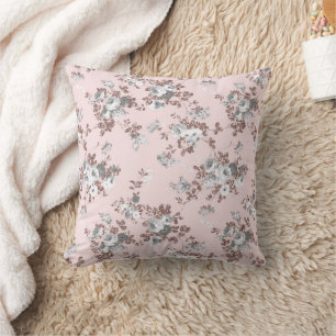 Coussin Rose gold pailleté floral rose blanc moderne