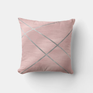 Coussin Rose Gold Rose Pâle et Lignes Argentées