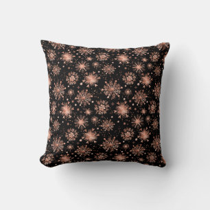 Coussin Rose Gold Snowflakes sur Black