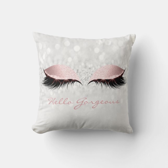 Coussin Rose Grey Lashes de maquillage de fille Bonjour ma (Recto)