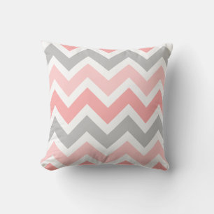 Coussin Rose, Gris, Blanc Zigzag Chevron Motif