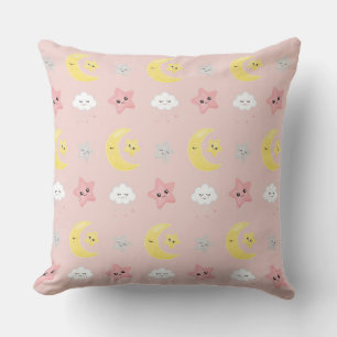 COUSSIN ROSE GRIS JAUNE BÉBÉ ÉLÉPHANTS LUNES ÉTOILES
