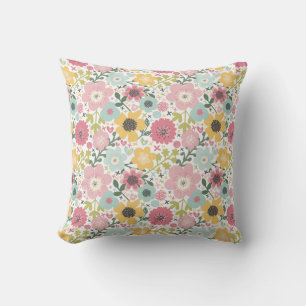 Coussin Rose Jaune Bleu Floral 