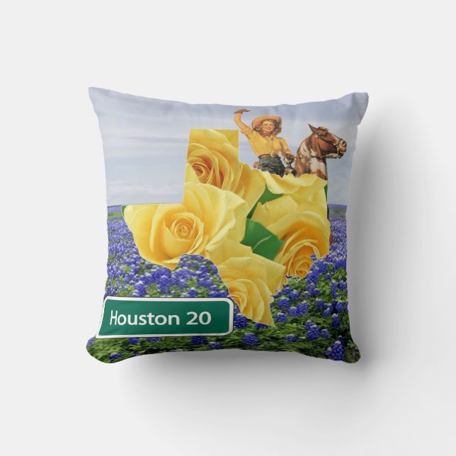 Coussin Rose Jaune Texas Et Bluebonnets Cowgirl Houston (Recto)