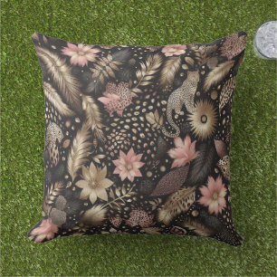 Coussin Rose jungle, or et léopard noir