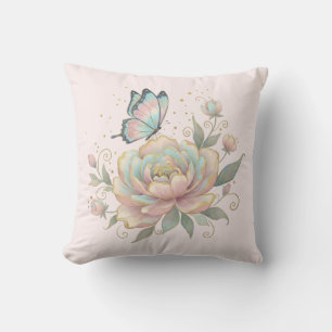 Coussin Rose Magique et Papillon Couleurs Pastel