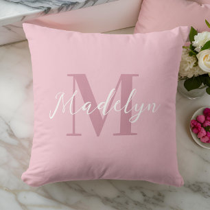 Coussin rose moderne Nom initial Monogramme
