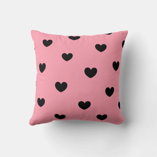 Coussin Rose Noir Cute Cosy Moderne Romantique Coeur Chic (Verso)