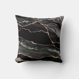 Coussin Rose Noire Geode d'agate de Luxe avec Paillettes d