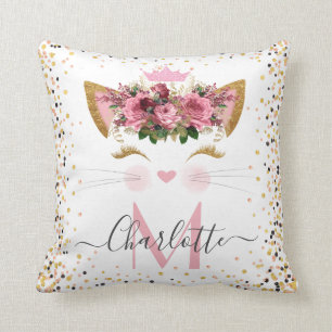 Coussin Rose or kitty princess monogramme tendance