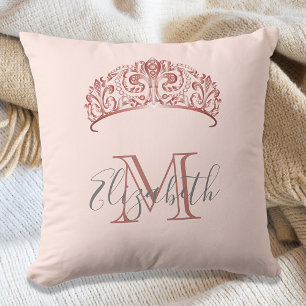 Coussin Rose or tiara couronne rose monogramme nom