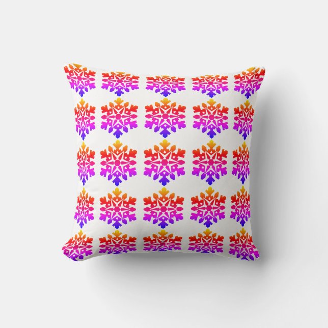 Coussin Rose, orange, violet, flocon bleu (Recto)