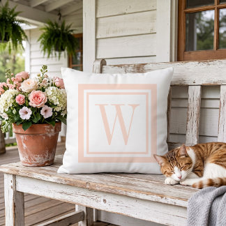 Coussin Rose Pâle et Blanc Monogramme Carré Classique