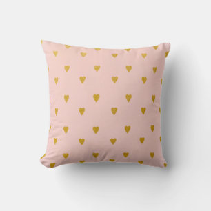 Coussin Rose Pâle & Jolies Cœurs Dorés