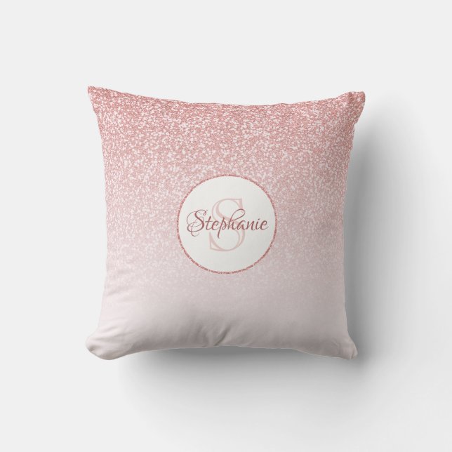 Coussin Rose Parties scintillant or Blush Ombre rond Monog (Recto)