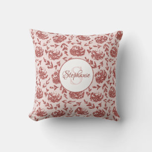Coussin Rose Parties scintillant or Monogramme floral