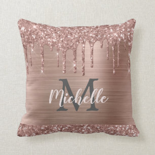 Coussin Rose Parties scintillant or sur métal rose Monogr