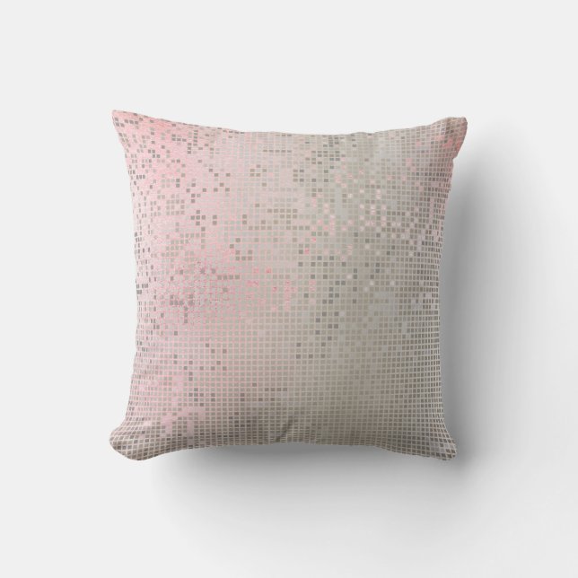 Coussin Rose Pastel Blanc Ombre Silver Cyber Numérique (Recto)