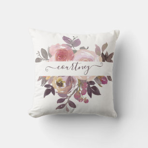 Coussin Rose pastel et floral personnalisé violet