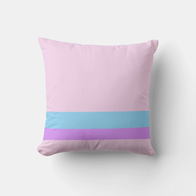 Coussin Rose Pastel uni avec lignes bleu pastel et violet (Recto)